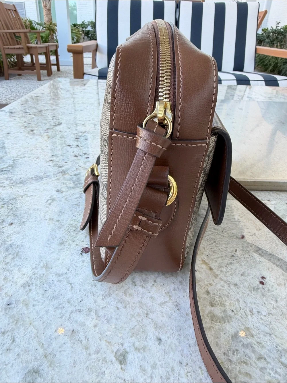Gucci Brown GG Supreme Crossbody with Gold Horsebit